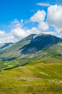 Scenic view of landscape against sky in arquata del tronto, marche italy 