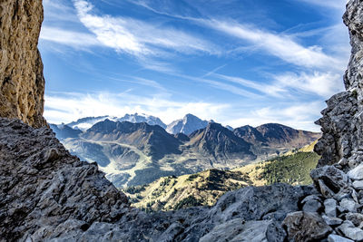 Scenic view of snowcapped mountains against sky