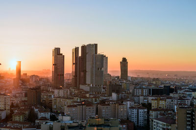 View of city at sunset