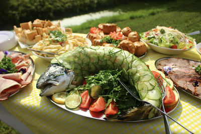 Close-up of vegetables in plate on table
