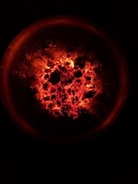 Close-up of fire in the dark