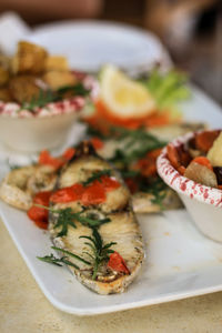 Close-up of seafood served in plate