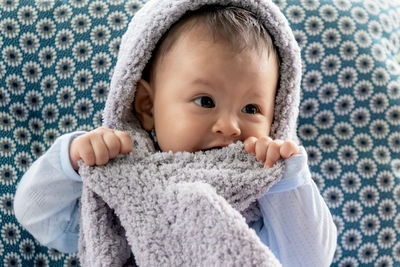 Portrait of cute baby girl in winter