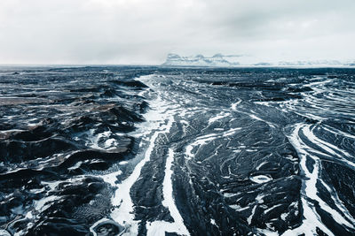 Aerial view of the volcanic desert on iceland