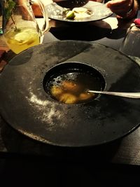 High angle view of preparing food in kitchen