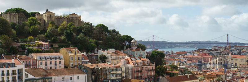 Panoramic view of lisbon city and castello de sao jorge