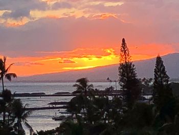 Scenic view of sea against orange sky