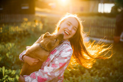 Young girl smiling outdoors