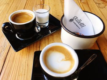 High angle view of coffee on table