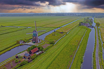 High angle view of agricultural field against sky