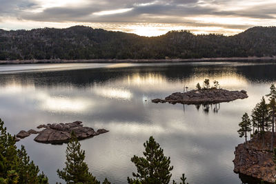 Scenic view of lake against sky during sunset