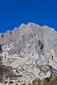 Scenic view of mountains against clear blue sky