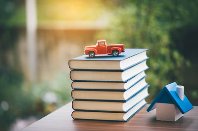 Close-up of books on table