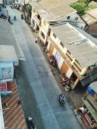 High angle view of people on road in city