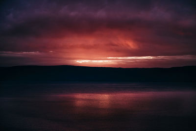 Scenic view of lake against sky during sunset