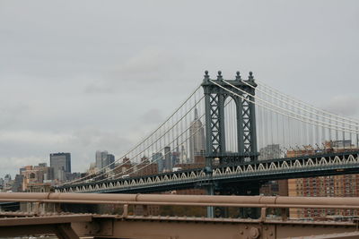 View of suspension bridge against cloudy sky