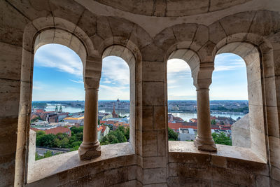 Buildings seen through window