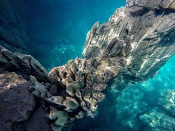 High angle view of rocks in sea