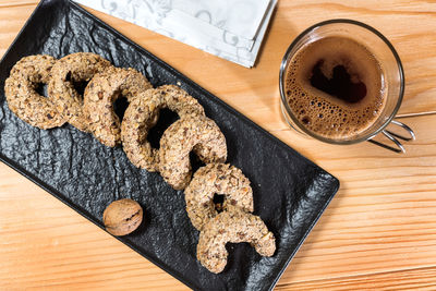 High angle view of coffee on table