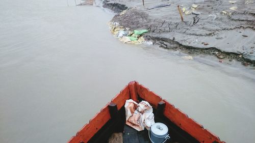 High angle view of container in boat