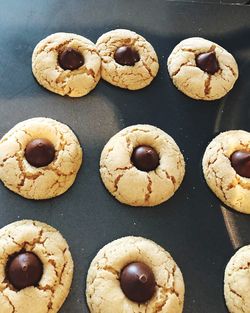 High angle view of cookies