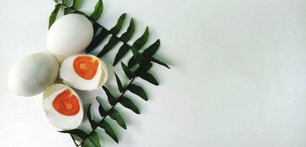 High angle view of eggs in container on table