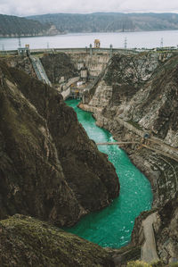 High angle view of dam by river