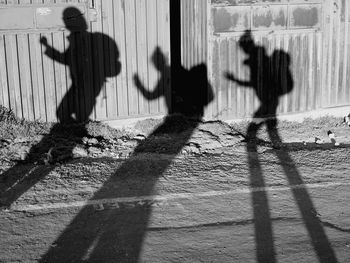 Shadow of hikers on wall