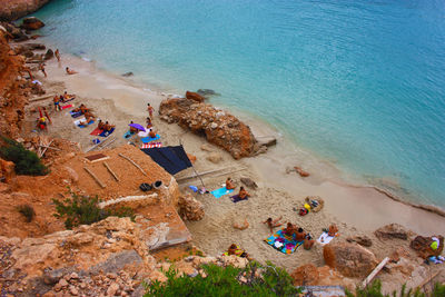 High angle view of people on beach