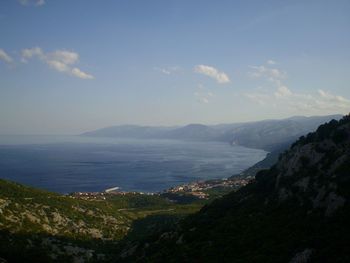 High angle view of calm sea against sky