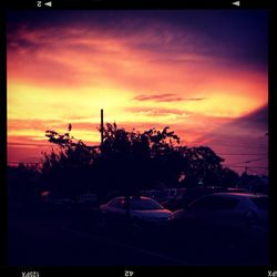 Cars on road at sunset