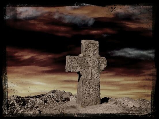 transfer print, auto post production filter, sky, cloud - sky, tranquility, cloudy, weather, rock - object, old, tranquil scene, no people, outdoors, nature, stone, cloud, wood - material, stone material, scenics, day, dusk