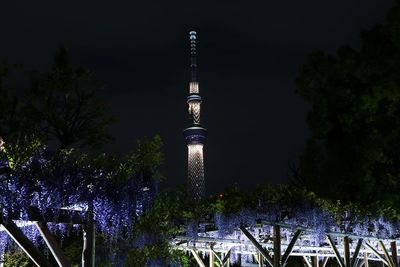 View of city lit up at night