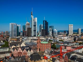 High angle view of cityscape against clear sky