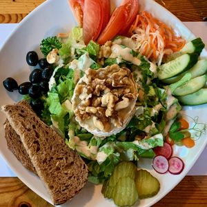 High angle view of salad served on table