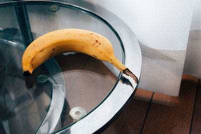 High angle view of fresh banana on table