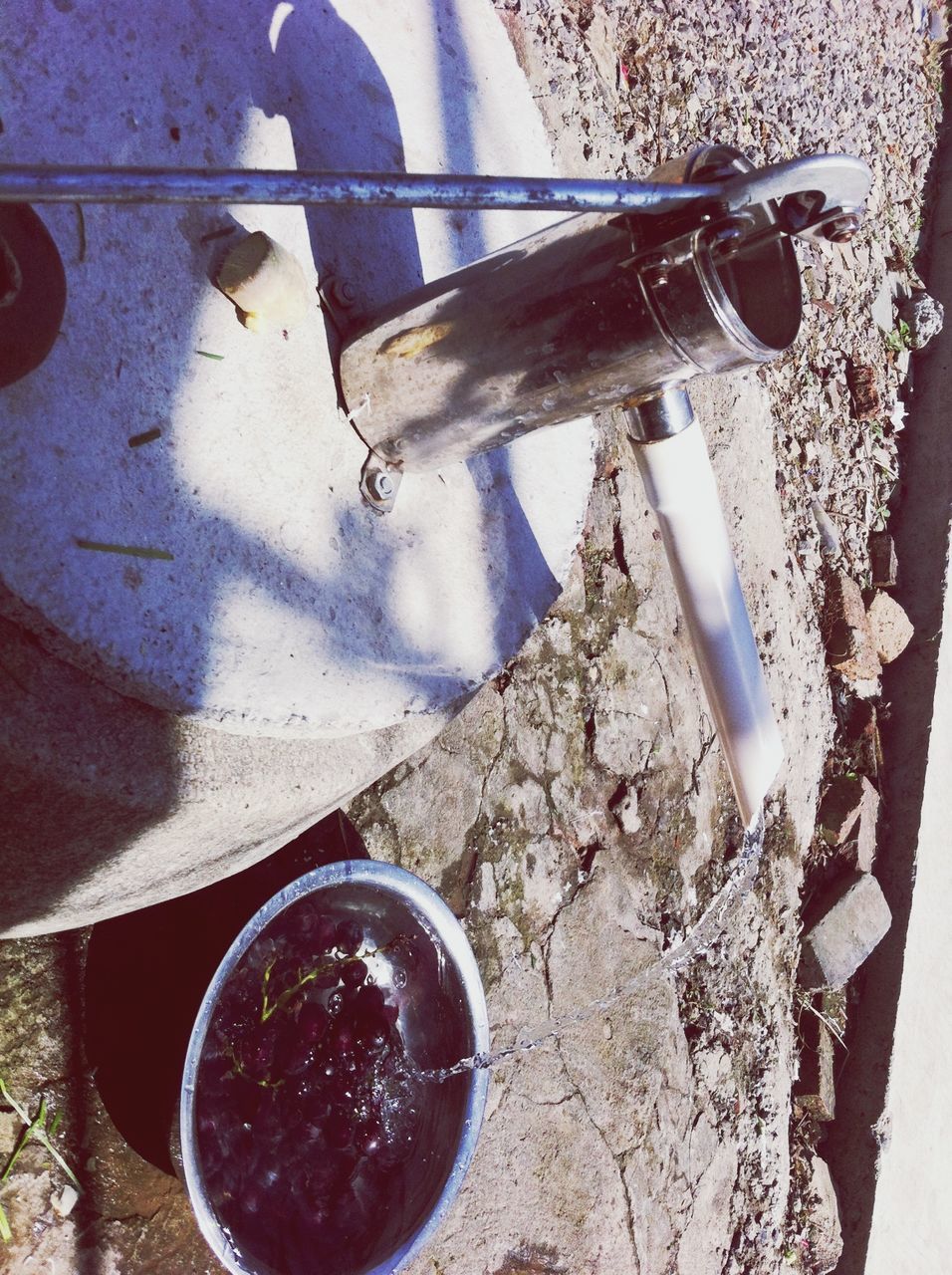 high angle view, food and drink, metal, close-up, indoors, part of, container, day, drink, spoon, still life, directly above, sunlight, one person, refreshment, food, cropped, water