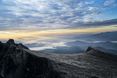 Scenic view of mountains against cloudy sky