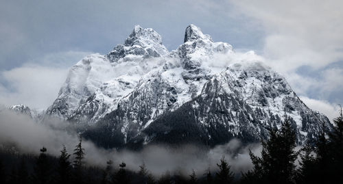 Scenic view of snowcapped mountains against sky