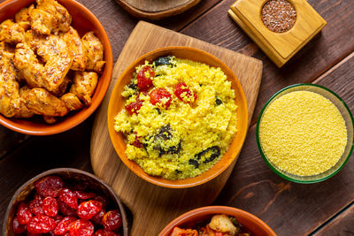 High angle view of food on table