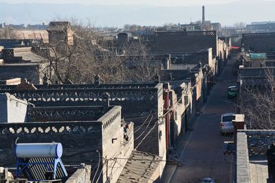 High angle view of buildings in city