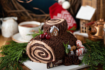 Close-up of christmas decorations on table