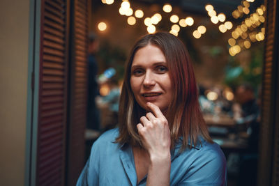 Woman portrait, in a cafe close up