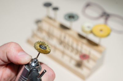 Close-up of key ring on table