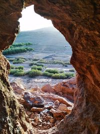 View of sea from rock formations