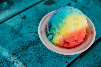 High angle view of ice cream in plate