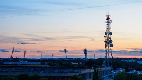 Prague transmission tower at sunset