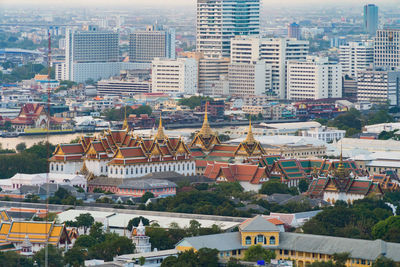 High angle view of buildings in city