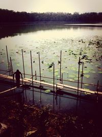 Woman standing in lake