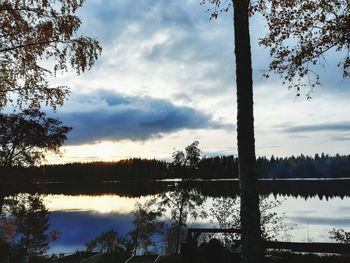 Scenic view of lake against cloudy sky